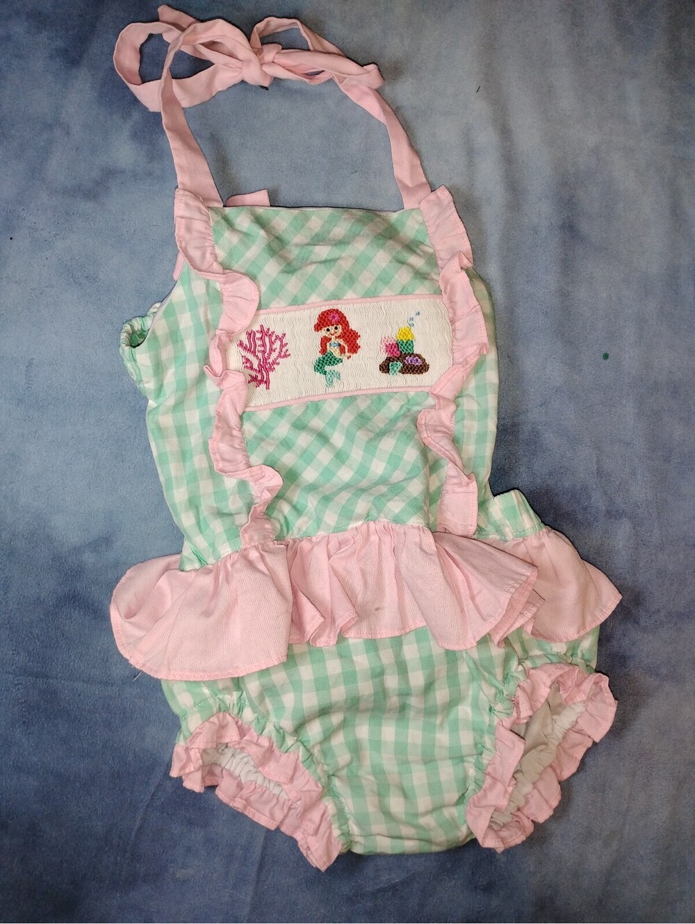 Girls Mermaid Gingham smocked body suit